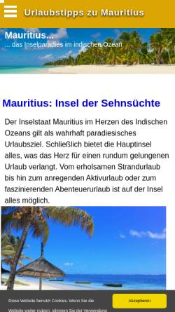 Vorschau der mobilen Webseite www.mauritius-inselparadies.de, Das Inselparadies im Indischen Ozean