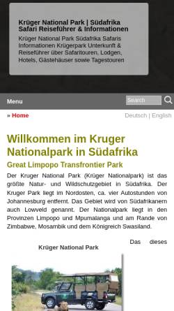 Vorschau der mobilen Webseite www.kruger-national-park.de, Krüger National Park