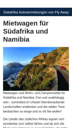 Vorschau der mobilen Webseite www.suedafrika-autovermietungen.de, Fly Away Reiseerlebnisse GmbH
