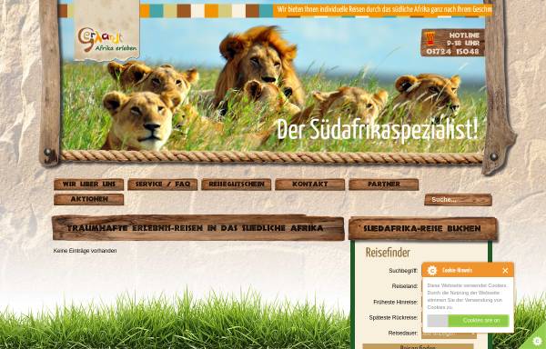 Vorschau von www.suedafrika-entdecken.de, Afrika erleben, Reiseagentur Gerhardt