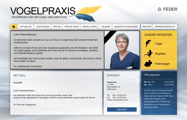 Vorschau von www.vogelpraxis.de, Vogelpraxis Dr. Sonja Kling