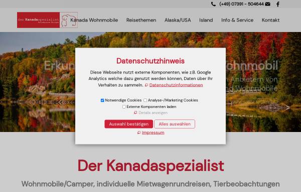 Vorschau von www.der-kanadaspezialist.de, Reisebörse Ehingen