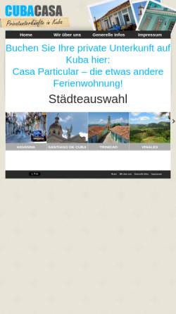 Vorschau der mobilen Webseite cuba-casa.de, Privatunterkünfte in Kuba