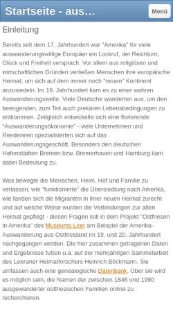 Vorschau der mobilen Webseite auswanderung-ostfriesland.jimdo.com, Ostfriesen in Amerika