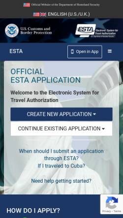 Vorschau der mobilen Webseite esta.cbp.dhs.gov, ESTA - Electronic System for Travel Authorization