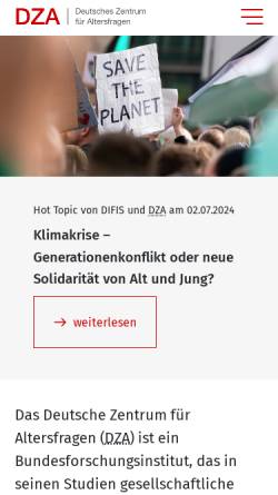 Vorschau der mobilen Webseite www.dza.de, Deutsches Zentrum für Altersfragen (DZA)
