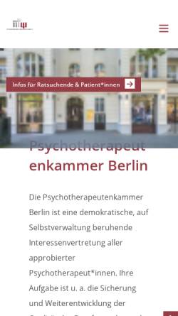 Vorschau der mobilen Webseite www.psychotherapeutenkammer-berlin.de, Kammer für Psychologische Psychotherapeuten und Kinder- und Jugendlichenpsychotherapeuten im Land Berlin