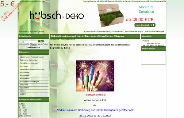 Vorschau von www.huebsch-deko.de, Hübsch-Deko - Kunstpflanzen und Textilpflanzen Peter Hübsch
