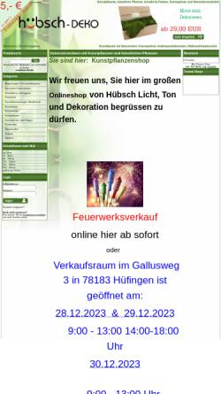 Vorschau der mobilen Webseite www.huebsch-deko.de, Hübsch-Deko - Kunstpflanzen und Textilpflanzen Peter Hübsch