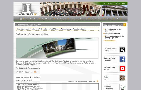 Vorschau von www.lachambre.be, Parlamentarische Informationsblätter