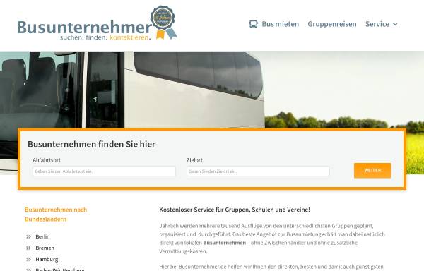 Vorschau von www.busunternehmer.de, Busunternehmer.at , Serviceportal für Bus- Reisunternehmen