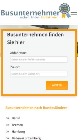 Vorschau der mobilen Webseite www.busunternehmer.de, Busunternehmer.at , Serviceportal für Bus- Reisunternehmen