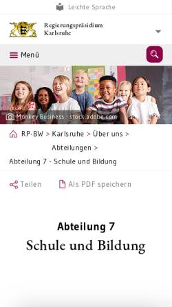 Vorschau der mobilen Webseite rp.baden-wuerttemberg.de, Regierungspräsidium Karlsruhe Abt. 7- Schule und Bildung
