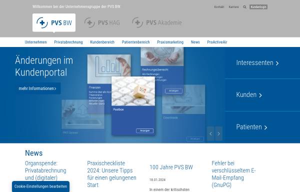Vorschau von www.pvs-bw.info, Privatärztliche Verrechnungsstelle Baden-Württemberg e.V.