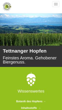 Vorschau der mobilen Webseite www.tettnanger-hopfen.de, Hopfenpflanzerverband Tettnang