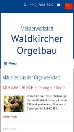 Vorschau der mobilen Webseite www.waldkircher-orgelbau.de, Waldkircher Orgelbau Jäger & Brommer