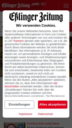 Vorschau der mobilen Webseite www.esslinger-zeitung.de, Eßlinger Zeitung Online