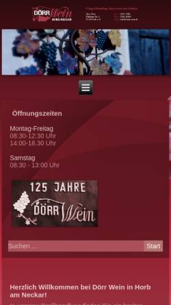 Vorschau der mobilen Webseite www.doerr-wein.de, Weingroßhandlung, Spirituosen und Feinkost Dörr