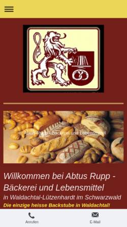 Vorschau der mobilen Webseite www.baeckerei-rupp.de, Abtus Rupp - Bäckerei und Lebensmittel