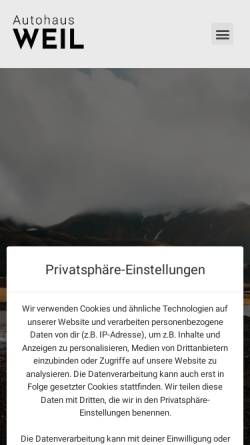 Vorschau der mobilen Webseite www.auto-weil.de, Autohaus Weil