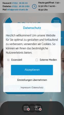Vorschau der mobilen Webseite www.praxis-stuetz.de, Hausarztpraxis Praxis Stütz - Diabetologische Schwerpunktpraxis