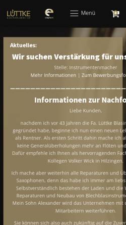 Vorschau der mobilen Webseite luettke-blasinstrumente.de, Lüttke Blasinstrumentenbau