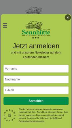 Vorschau der mobilen Webseite www.sennhuette.com, Gasthof Hotel Sennhütte