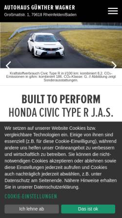 Vorschau der mobilen Webseite www.gw-honda.de, Autohaus Günther Wagner