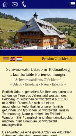 Vorschau der mobilen Webseite www.gloecklehof.de, Pension Glöcklehof
