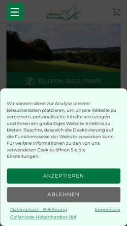 Vorschau der mobilen Webseite www.golf-hohenhardt.de, Golfanlagen Hohenhardter Hof