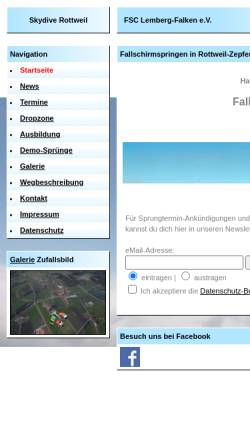 Vorschau der mobilen Webseite www.skydive-rottweil.de, FSC Lemberg-Falken e.V.