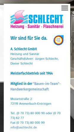 Vorschau der mobilen Webseite www.aschlecht.de, A. Schlecht GmbH - Heizung Sanitär Flaschnerei