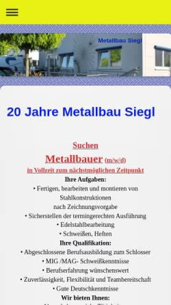 Vorschau der mobilen Webseite www.metallbau-siegl.de, Metallbau Siegfried Siegl