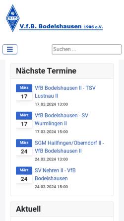 Vorschau der mobilen Webseite www.vfb-bodelshausen.de, VfB Bodelshausen 1906 e.V.