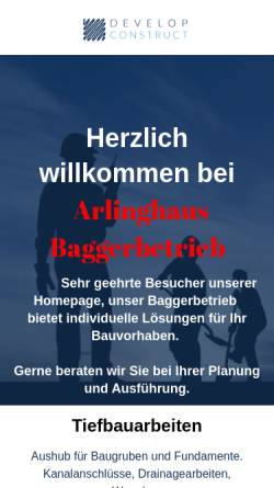 Vorschau der mobilen Webseite www.arlinghaus-baggerbetrieb.de, Baggerbetrieb, Arlinghaus