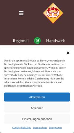 Vorschau der mobilen Webseite www.baeckerei-gehr.de, Bäckerei Gehr