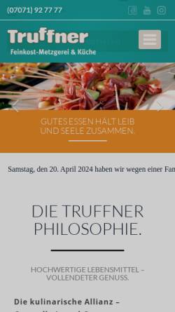 Vorschau der mobilen Webseite www.truffner.de, Metzgerei und Partyservice Truffner