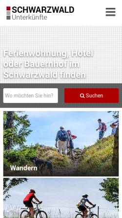 Vorschau der mobilen Webseite www.schwarzwald-unterkuenfte.de, Schwarzwald-Unterkuenfte.de