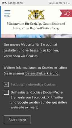 Vorschau der mobilen Webseite sozialministerium.baden-wuerttemberg.de, Ministerium für Arbeit und Sozialordnung, Familie, Frauen und Senioren