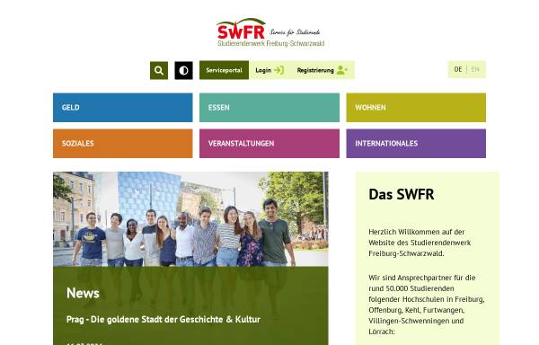 Vorschau von www.swfr.de, Studentenwerk Freiburg Schwarzwald