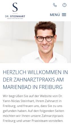 Vorschau der mobilen Webseite zahnarzt-steinhart.de, Zahnarztpraxis Dr. Yann-Niclas Steinhart