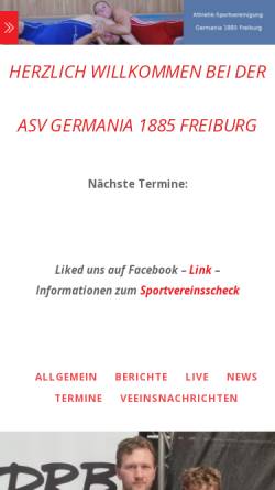 Vorschau der mobilen Webseite www.germania-1885.de, ASV Germania 1885 Freiburg e.V.