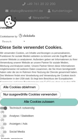 Vorschau der mobilen Webseite www.zweisicht.de, Zweisicht - Bähner & Schwertfeger