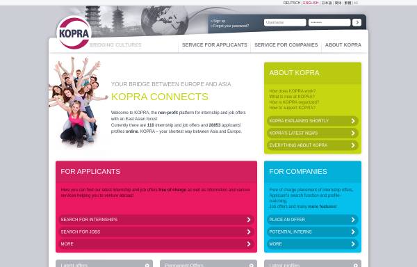 Vorschau von www.kopra.org, KOPRA - Koordinationsstelle für Praktika in Japan