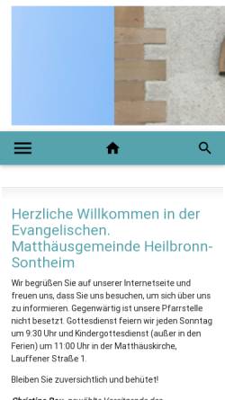 Vorschau der mobilen Webseite www.gemeinde.sontheim-matthaeus.elk-wue.de, Evangelische Matthäusgemeinde Heilbronn-Sontheim