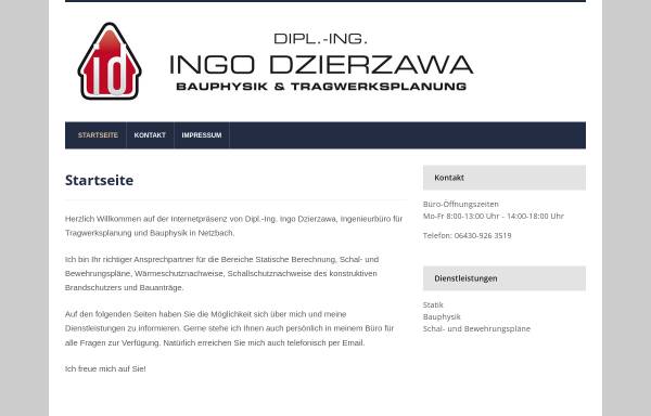 Vorschau von www.ing-dzierzawa.de, Ingenieurbüro für Tragwerksplanung und Bauphysik - Ingo Dzierzawa