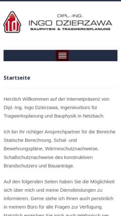 Vorschau der mobilen Webseite www.ing-dzierzawa.de, Ingenieurbüro für Tragwerksplanung und Bauphysik - Ingo Dzierzawa