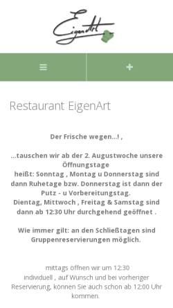 Vorschau der mobilen Webseite eigenart-karlsruhe.de, Restaurant EigenArt