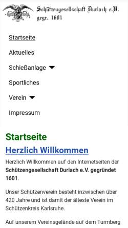 Vorschau der mobilen Webseite www.sg-durlach.de, Schützengesellschaft Durlach 1601 e.V.