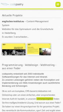 Vorschau der mobilen Webseite codepoetry.de, Keklik & Weber GbR